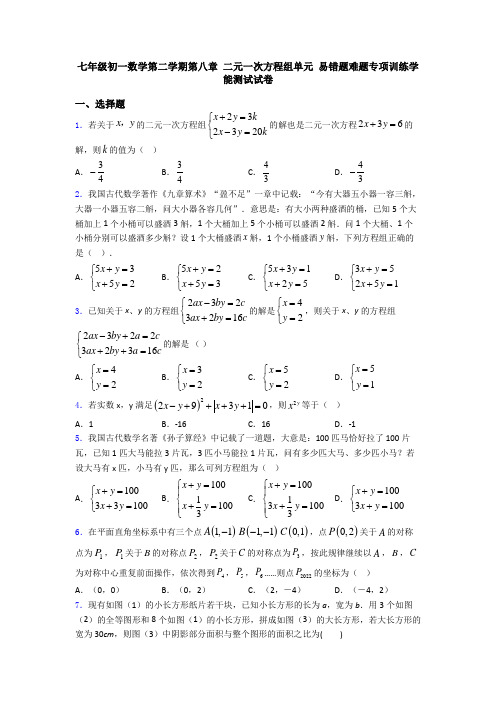 七年级初一数学第二学期第八章 二元一次方程组单元 易错题难题专项训练学能测试试卷