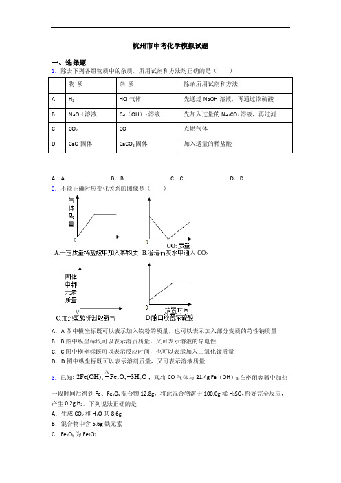 杭州市中考化学模拟试题