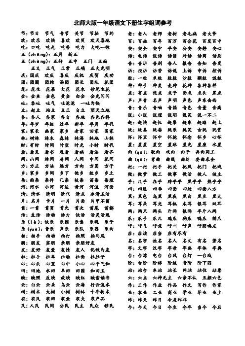 北师大版一年级语文下册生字组词参考