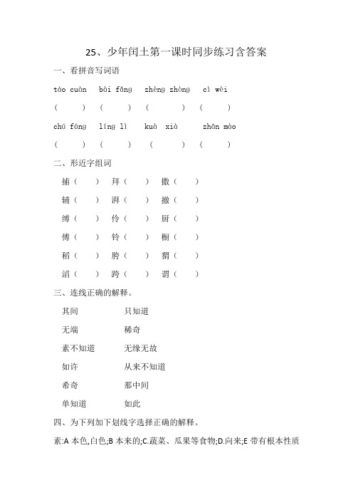 25、少年闰土第一课时同步练习含答案