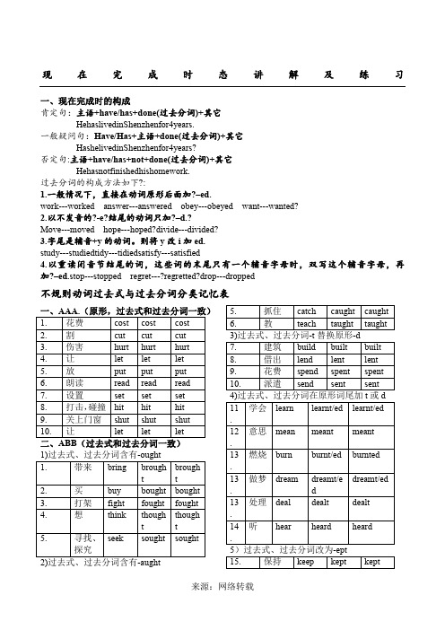 现在完成时态讲解及练习