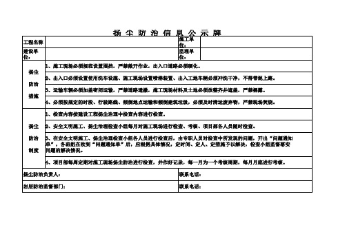 扬尘防治信息公示牌