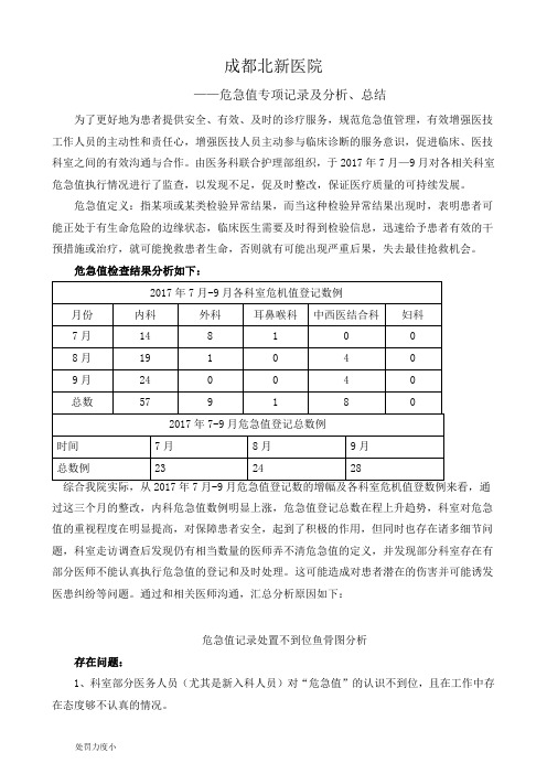 危急值报告专项检查及总结