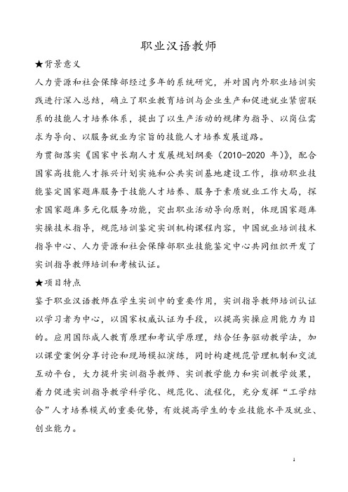 职业汉语教师项目介绍