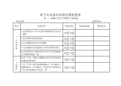 电气火灾隐患防范检查表(全套)精选全文