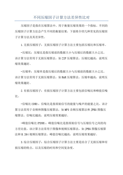 不同压缩因子计算方法差异性比对