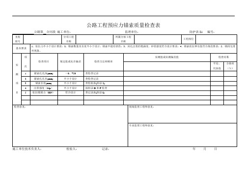 防护表  公路工程预应力锚索质量