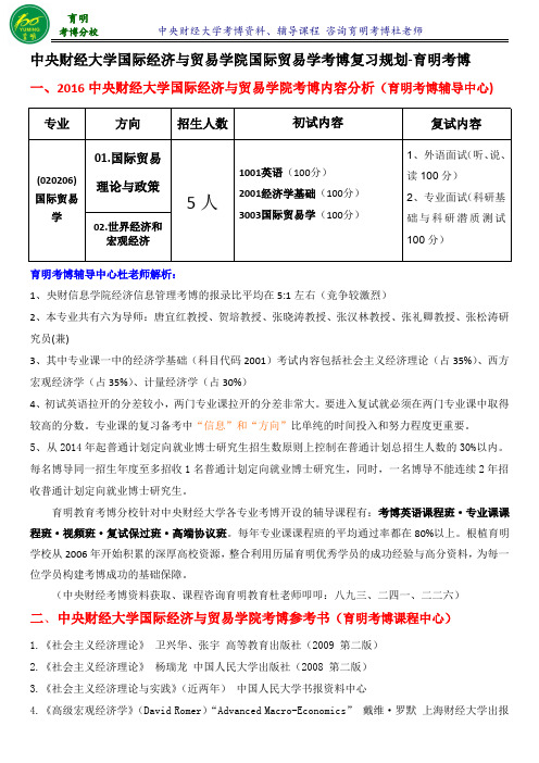 2016中央财经大学国际经济与贸易学院专业考博导师信息复试笔记复试要求-育明考博