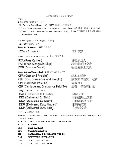 国际贸易理论与实务复习知识点