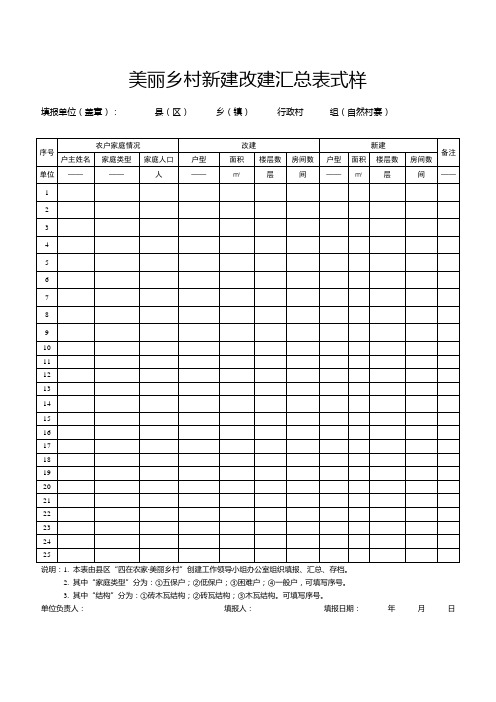 美丽乡村新建改建汇总表式样