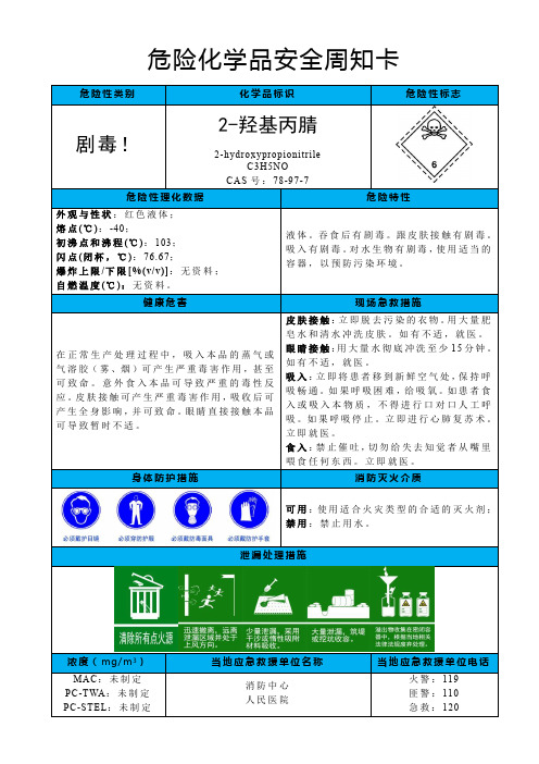 2-羟基丙腈-危险化学品安全周知卡