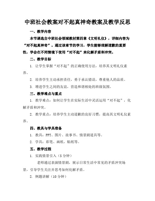 中班社会教案对不起真神奇教案及教学反思