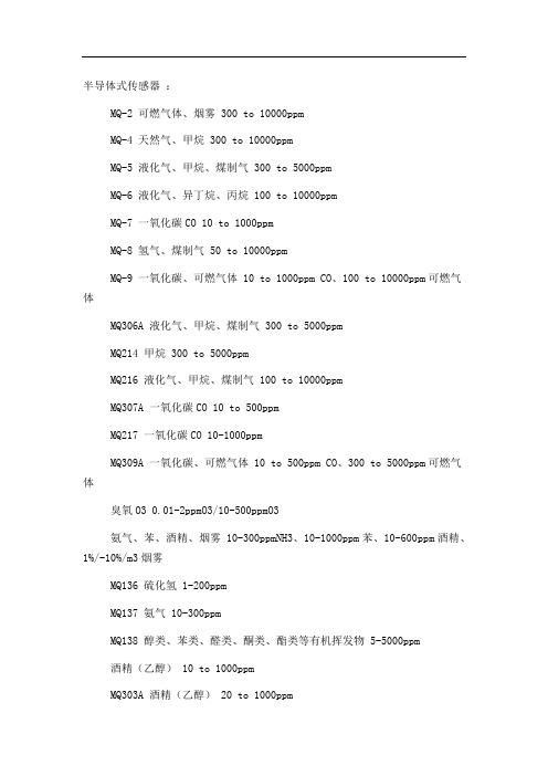 MQ系列传感器的类型及适用特点