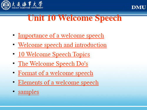 Unit 10 Welcome Speech