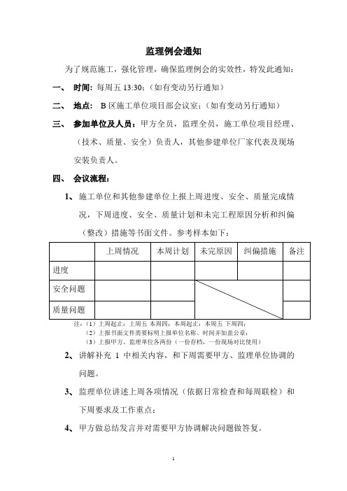 监理例会通知1