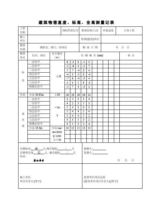 建筑物垂直度标高全高测量记录