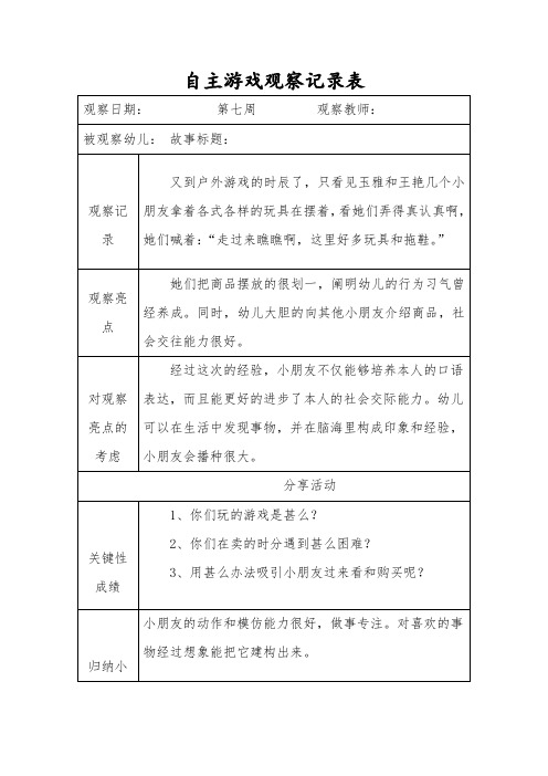 自主游戏观察记录表-经典教学教辅文档[1]