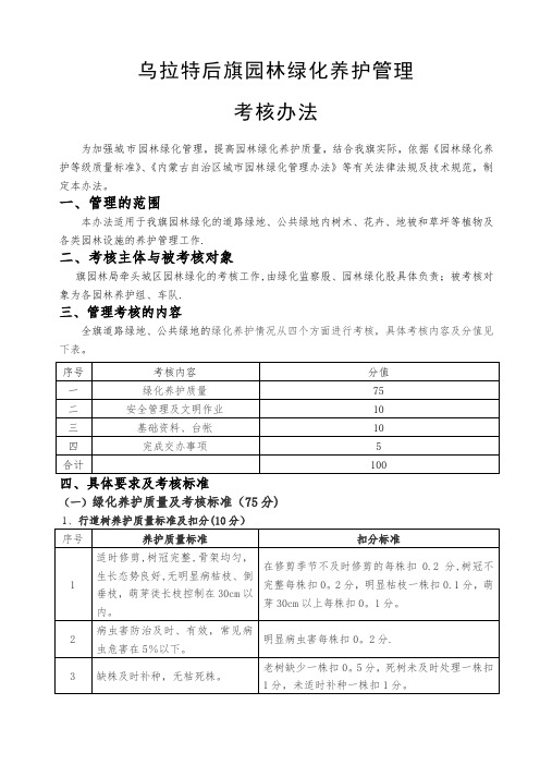 乌拉特后旗园林绿化养护管理考核办法