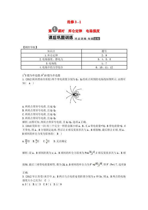 高三物理一轮 6.1库仑定律 电场强度课后巩固训练(含解析)