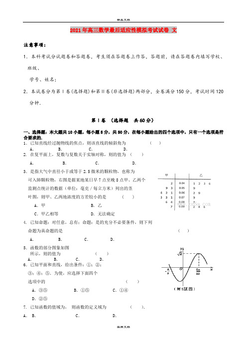 2021年高三数学最后适应性模拟考试试卷 文