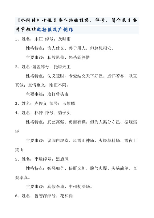 《水浒传》的主要人物性格、绰号.简介...