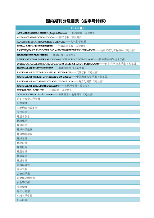 国内期刊分级目录(按字母排序)