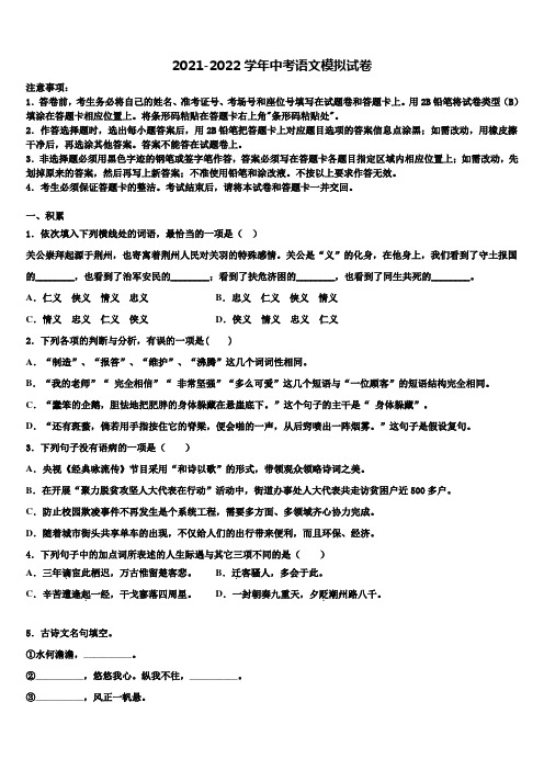 山东省潍坊市名校2021-2022学年中考冲刺卷语文试题含解析