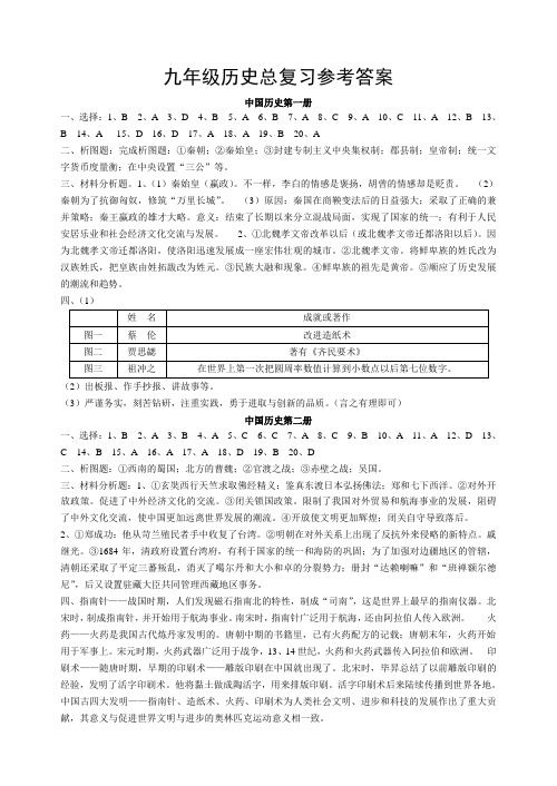 九年级历史分册复习试卷1-9参考答案