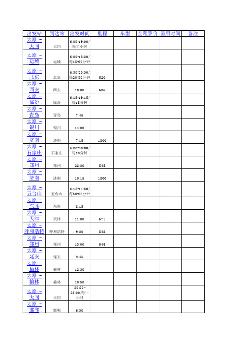 太原汽车站列车时刻表