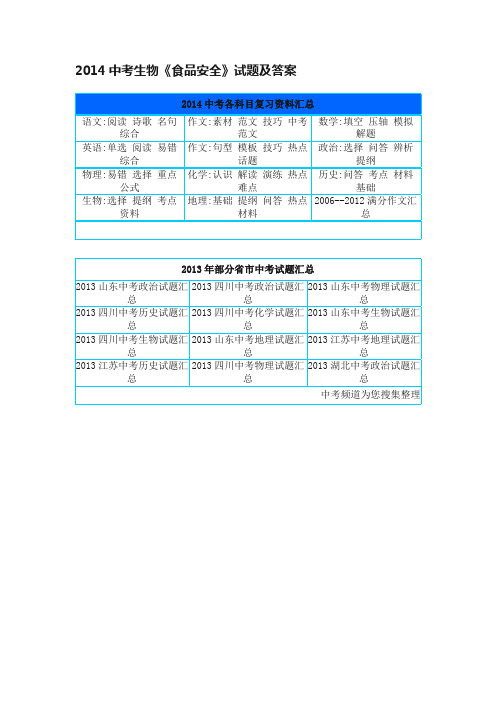 2014中考生物《食品安全》试题及答案