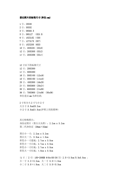 登记照片的标准尺寸