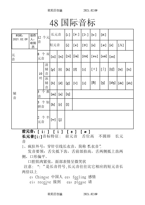 48个国际音标分类详解(打印版)之欧阳历创编