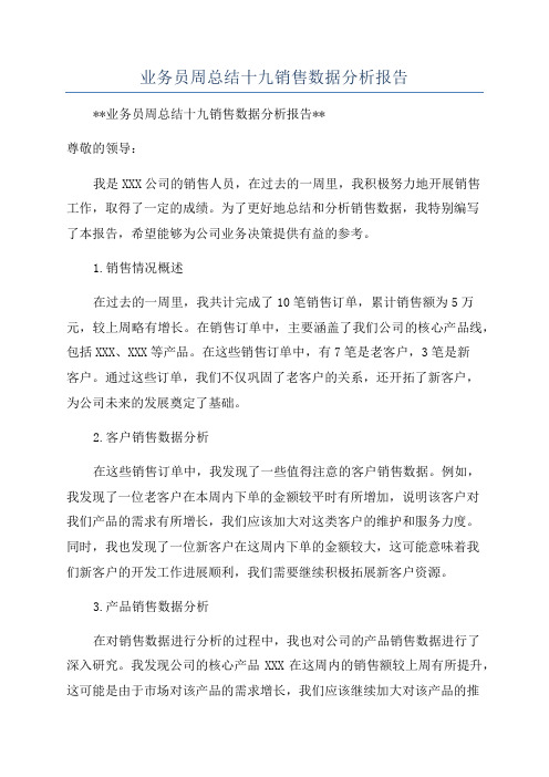 业务员周总结十九销售数据分析报告