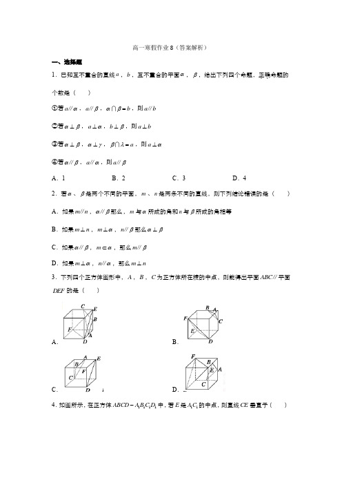 高一数学寒假作业8