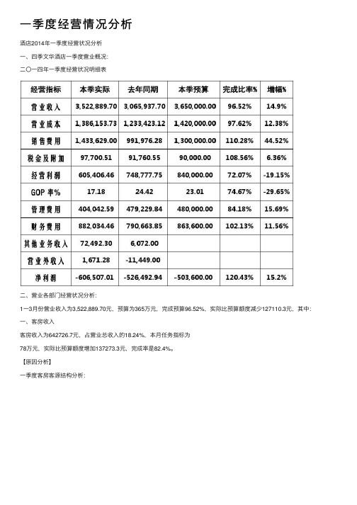 一季度经营情况分析