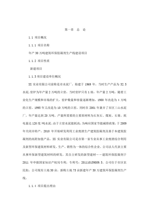 产万吨建筑环保胶的凝剂生产线建设项目可研投资报告可编辑