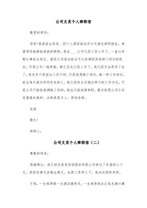 公司文员个人辞职信（七篇）