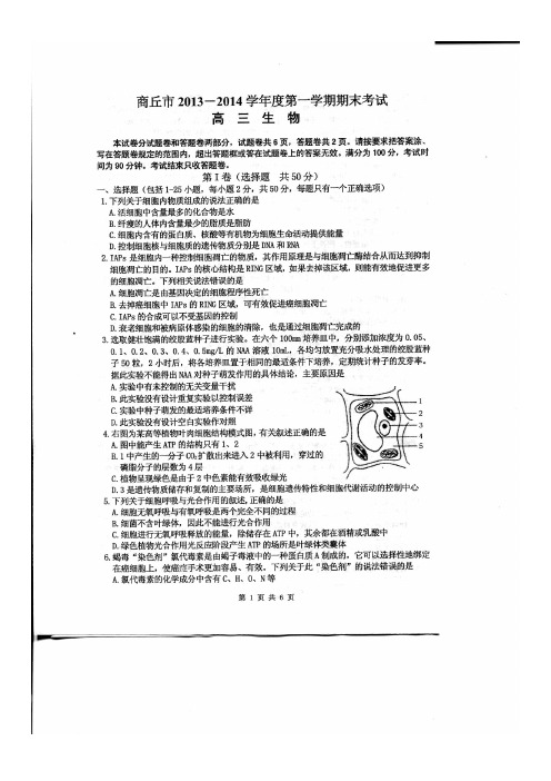 河南省商丘市2013-2014学年度高三上学期期末统考生物