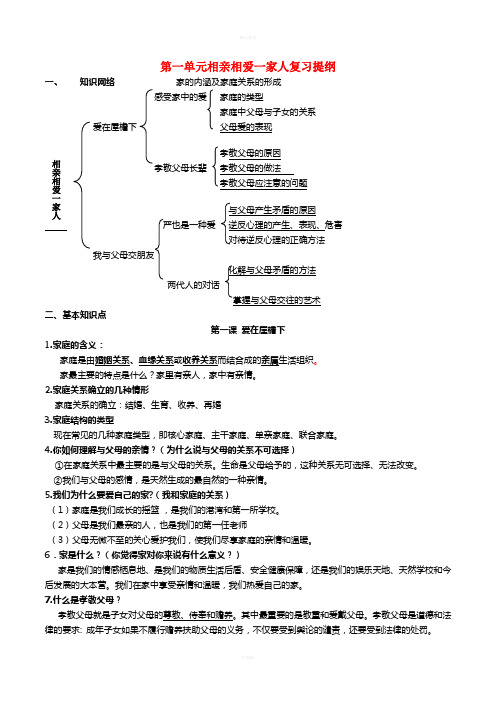 八年级政治上册 第一单元 相亲相爱一家人复习提纲 新人教版