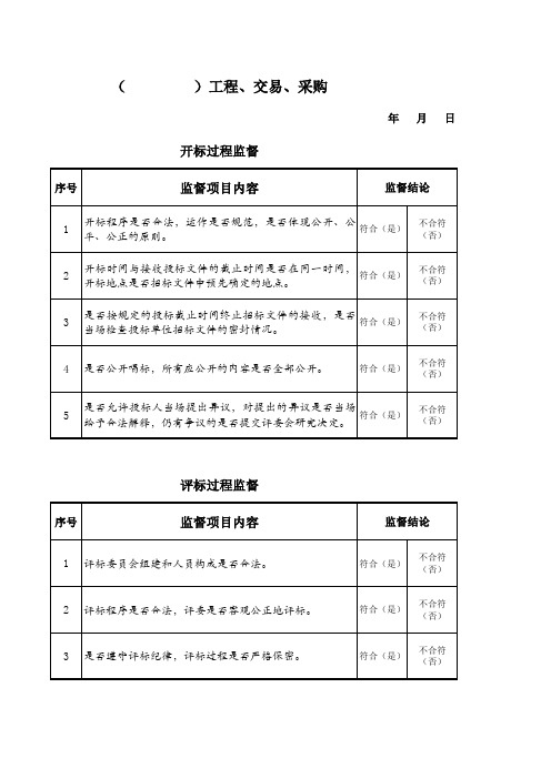 开标评标过程监督记录表