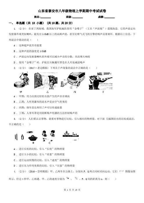 山东省泰安市八年级物理上学期期中考试试卷