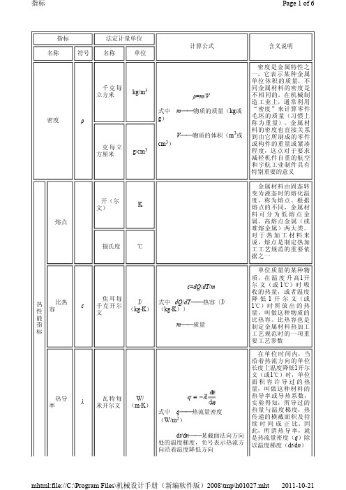 衡量金属材料物理性能的指标名称符号基本单位及其含义说明