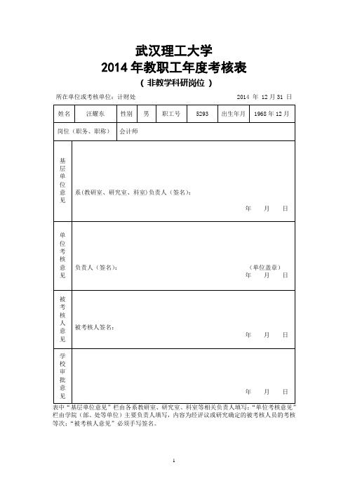 武汉理工大学2014年度考核表1