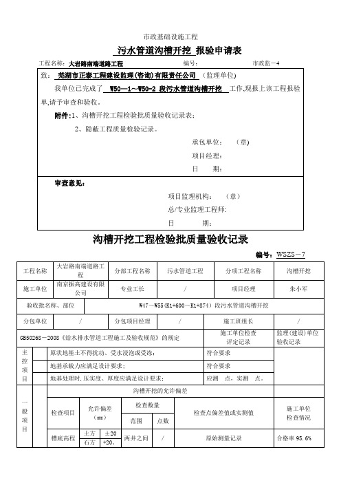 沟槽开挖工程检验批质量验收记录表