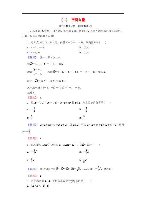 高中数学 第二章 平面向量章末综合测评 新人教A版必修