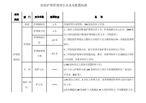 护理岗位名录及配置标准