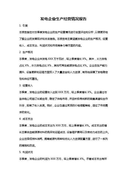 发电企业生产经营情况报告