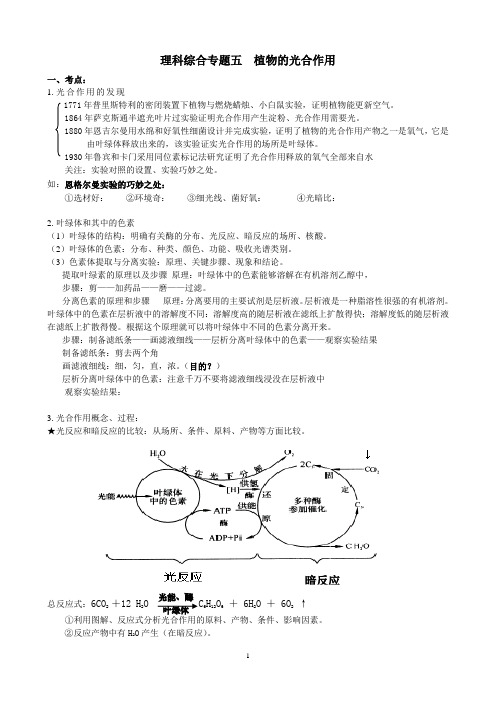 高三理综生物专题五  植物的光合作用