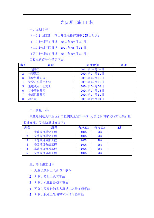 光伏项目施工目标