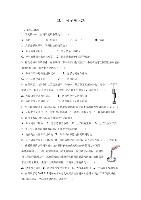 13.1分子热运动 同步练习  人教版九年级物理